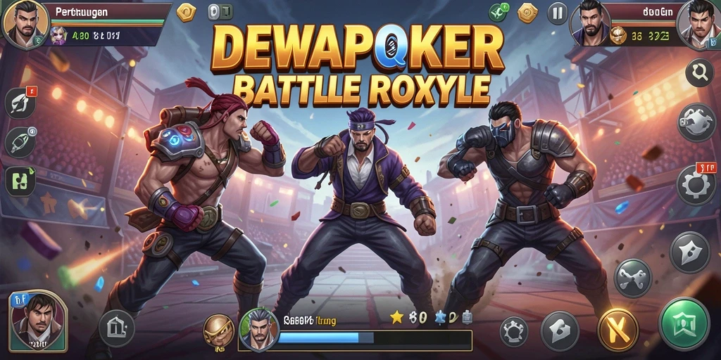 Tampilan gameplay <strong>DEWAPOKER</strong> dalam pertempuran Battle Royale yang intens.