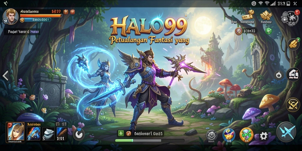 Tangkapan layar HALO99 menampilkan aksi pertempuran epik dalam dunia RPG.