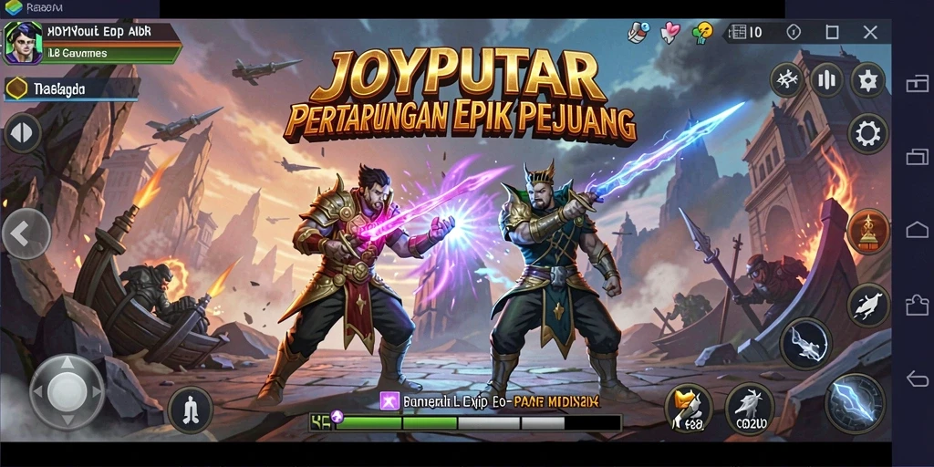 Tampilan gameplay <strong>JOYPUTAR</strong> yang penuh aksi di arena pertarungan.