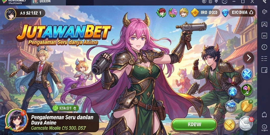 Tampilan gameplay menakjubkan dari JUTAWANBET dengan karakter anime.