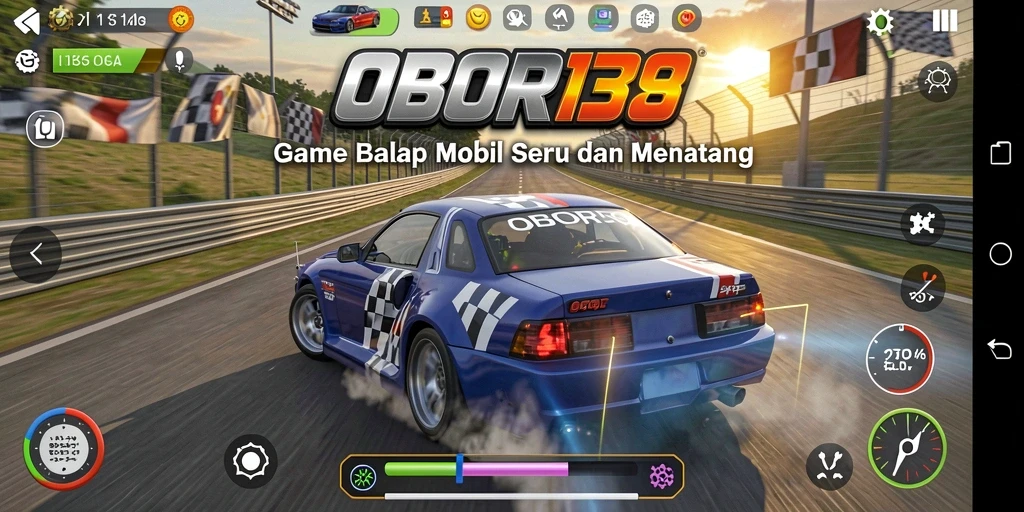 Gameplay <strong>OBOR138</strong> menampilkan balapan mobil yang intens dan grafis menarik.