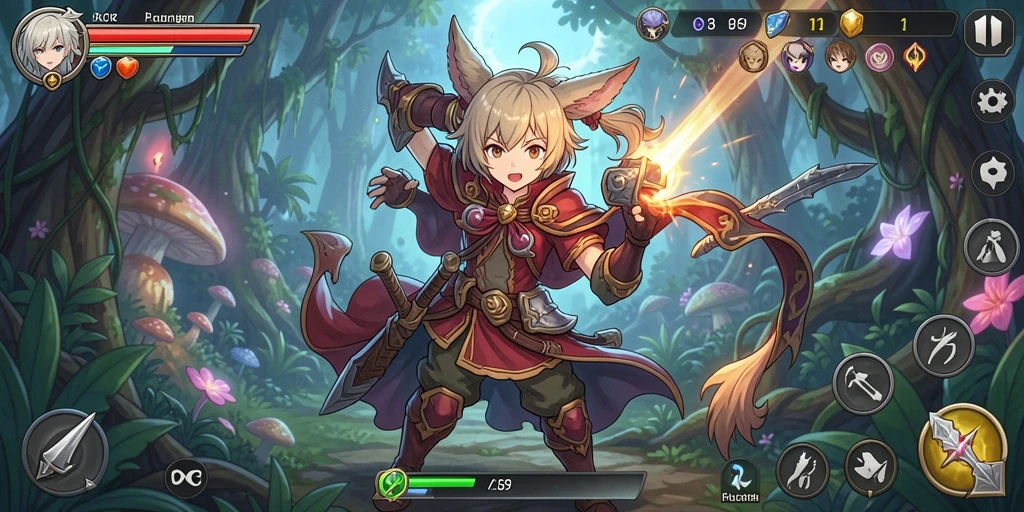 Tampilan gameplay OCE69 dengan karakter anime yang unik dan menarik.