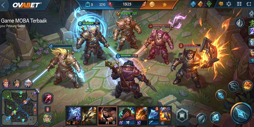 Tampilan gameplay menarik dalam pertempuran MOBA.