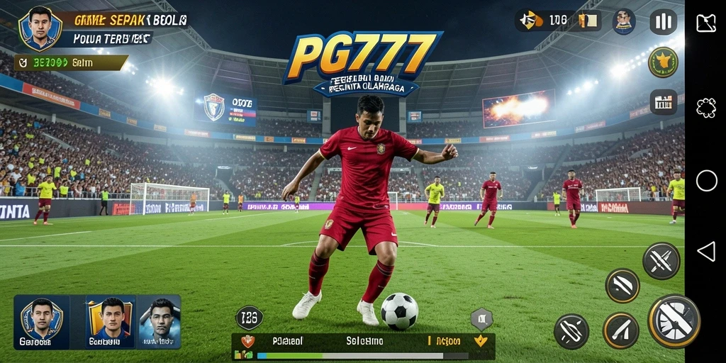 Screenshot PG777 yang menunjukkan aksi sepak bola yang mendebarkan.