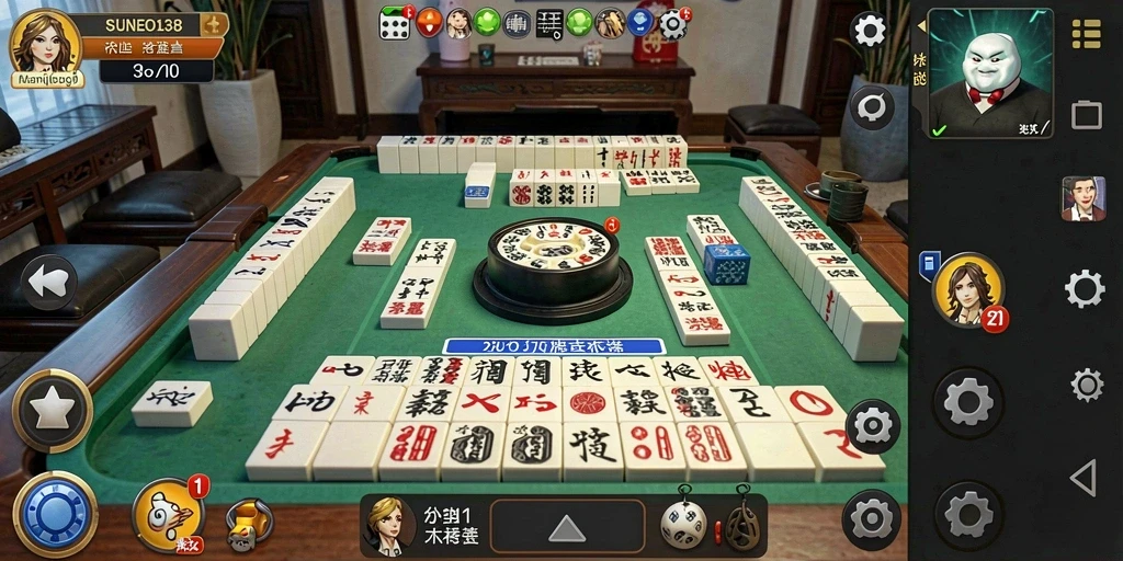 Tampilan gameplay SUNEO138 dengan ubin Mahjong berwarna-warni.